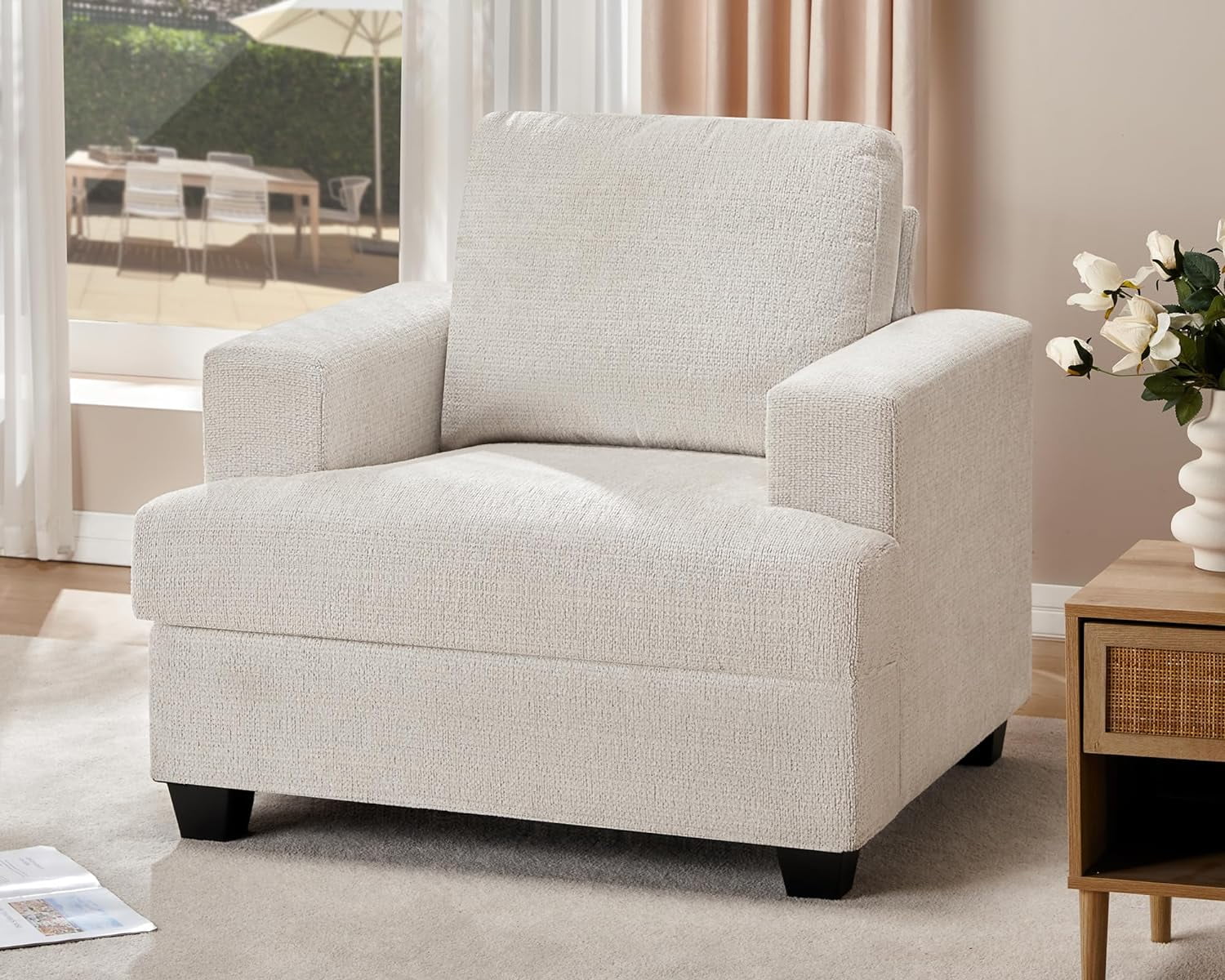 Papajet Sofa, Modern Couches with Extra Deep Seats, 39 Inch Wide Single Seater Couches for Living Room, Bedroom and Office (Chenille, Beige)