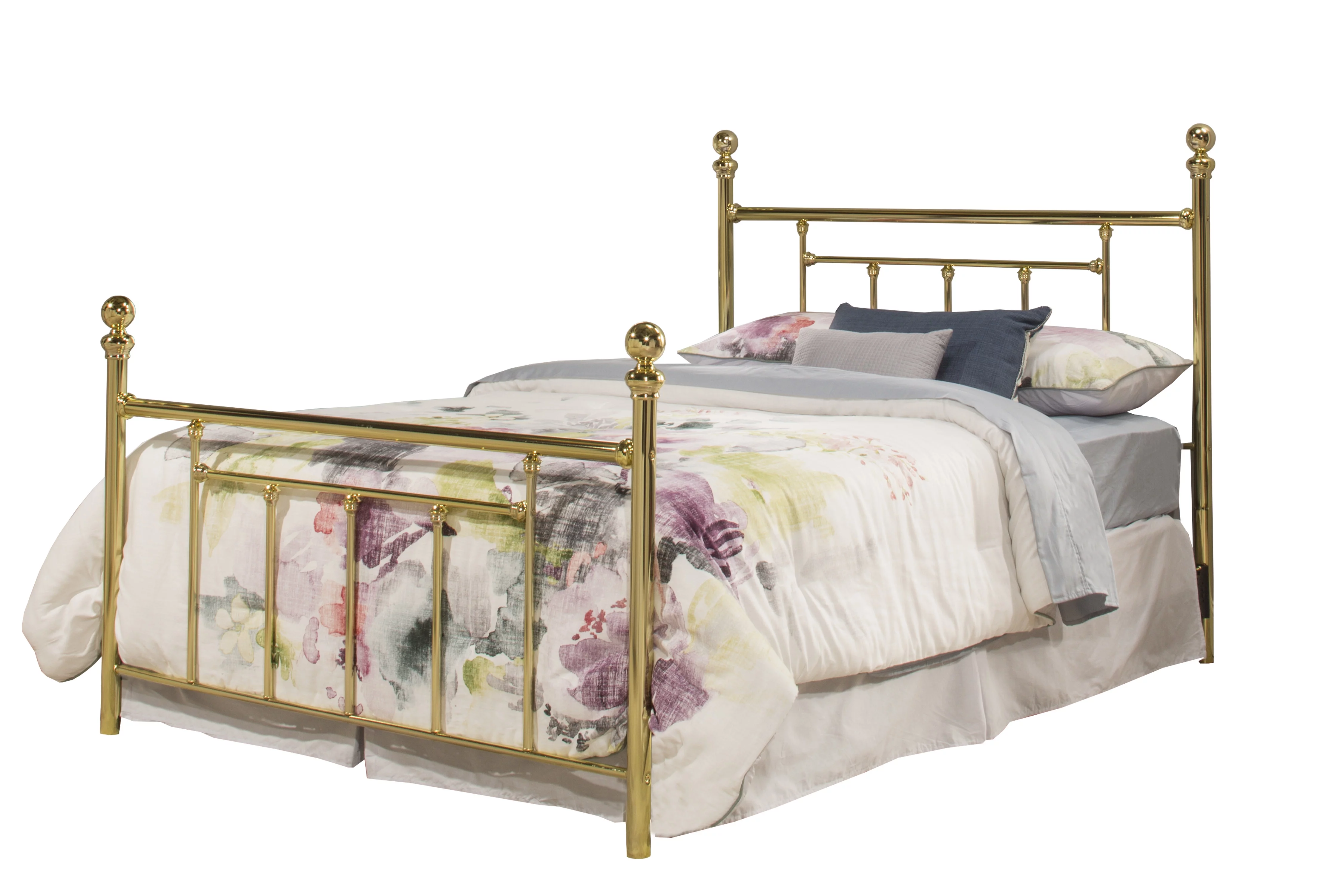 Hillsdale Furniture Chelsea Modern Metal Four-Poster Bed. Queen. Classic Brass