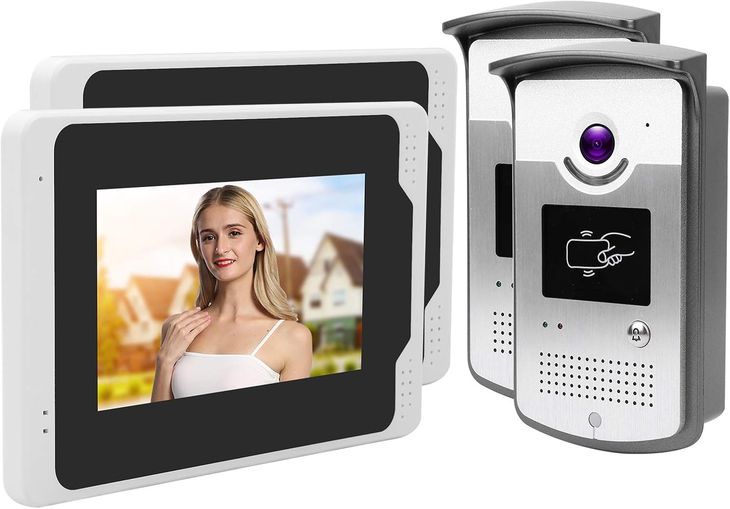 7in TFT 1080P Video Doorbell, WiFi Intercom Doorbell, Waterproof Video Door Phone with 2 Monitors 2 Cameras, Remote Control & Night Vision