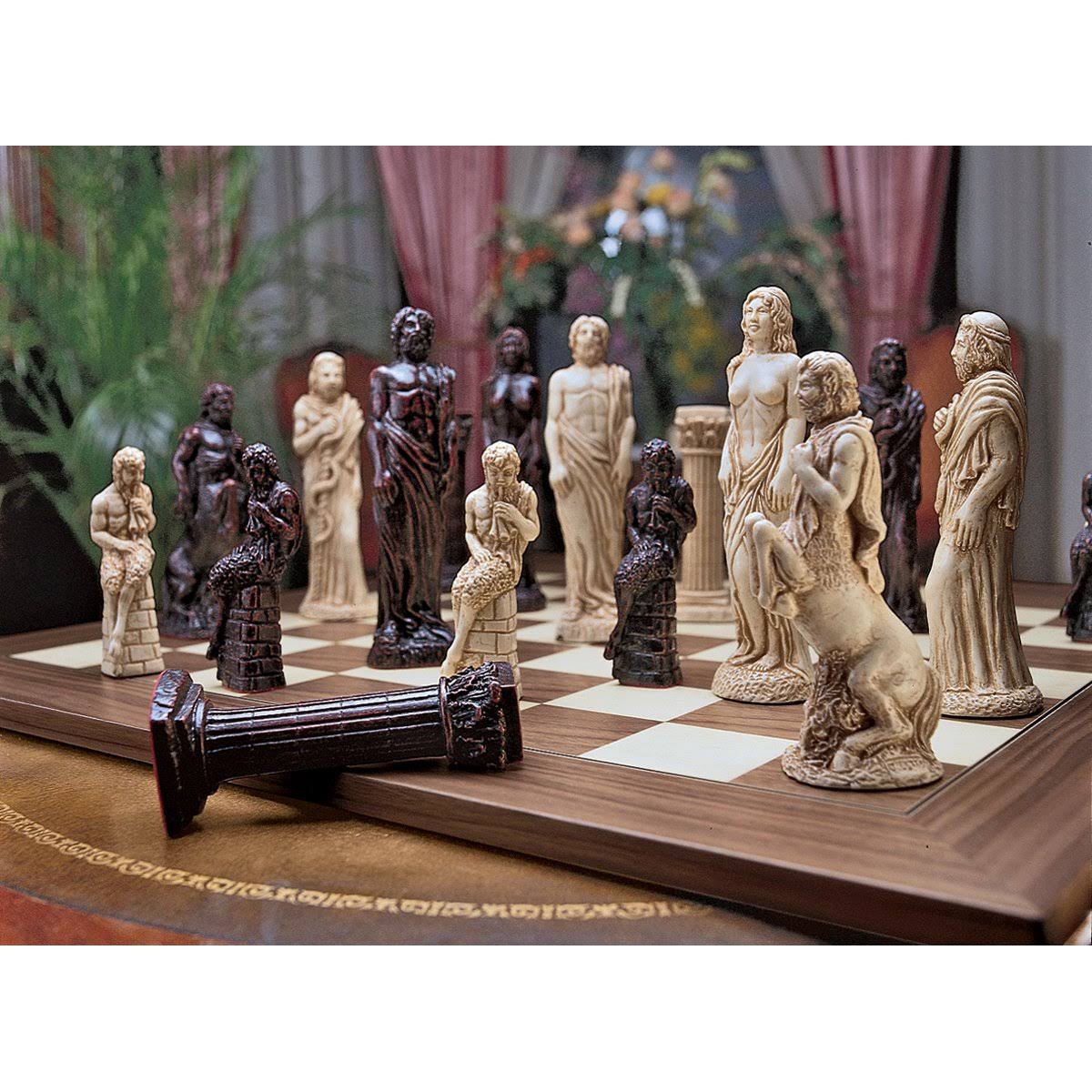Design Toscano Gods of Greek Mythology Chess Set: Includes Chess Pieces & Board