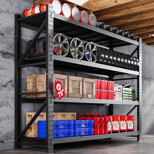 79” W Heavy Duty Garage Shelving, 7000LBS Metal Storage Shelves, 4 Tier Storage Rack Shelf, Steel Industrial Shelving