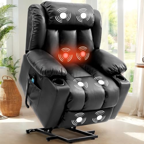Power Lift Recliner Chair for Elderly, Electric Assist Lift Chairs with Massage & Heat, Cup Holders, Side Pockets, USB Ports, Remote Control