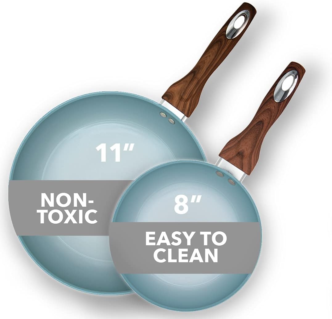 Phantom Chef 8” & 11 Frying Pan Set | Pure Aluminum Nonstick Frying Pan Set With Easy Clean Ceramic Coating | Soft Touch Stay Cool Handle | PTFE PFOA