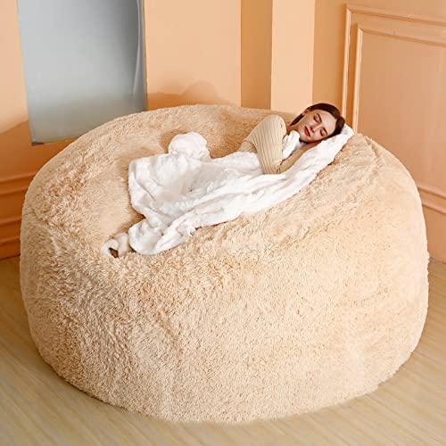 Bean Bag Chair Cover, Chair Cushion Soy Bag Cover Living Room Furniture Large Round Soft Fluffy Bean Bag Sofa Bed Cover (it was only a Cover