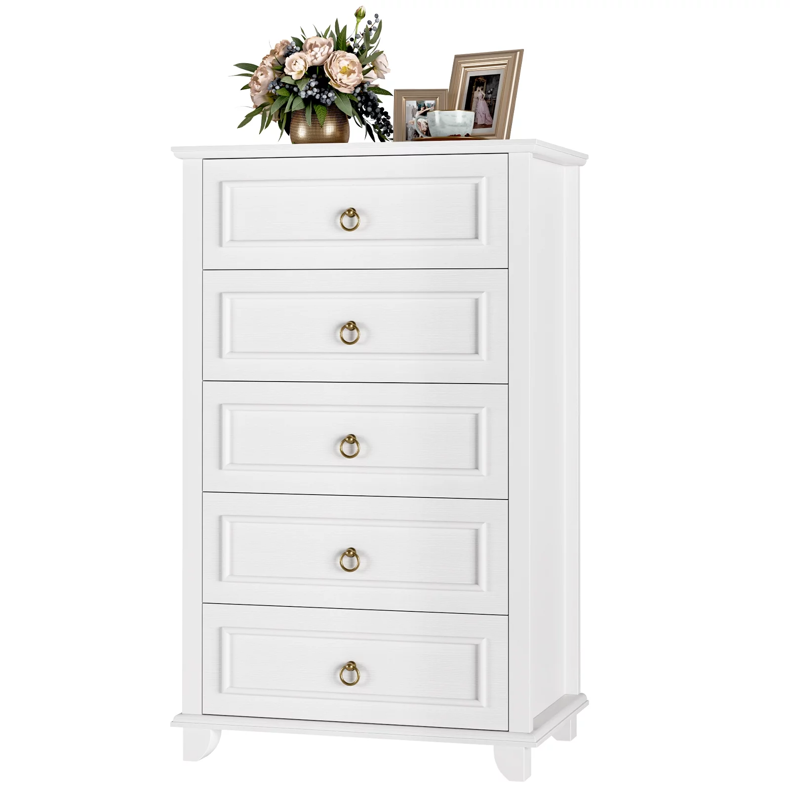 Homfa 5 Drawers Tall Dresser, Chest of Drawers Storage Bedroom Dresser Cabinet for Closet Living Room, White