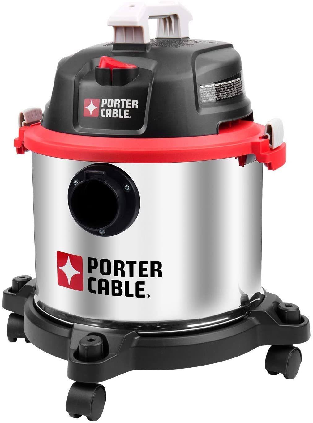 Porter-Cable 5 Gallon Wet Dry Vacuum, 4 Peak HP Stainless Steel 3 in 1 Shop VAC Blower with Powerful SUCTION, Multifunctional Sh