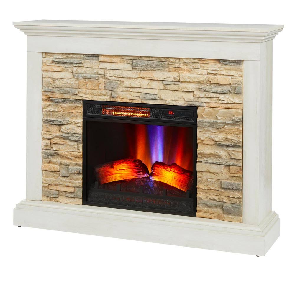 Home Decorators Collection Whittington 50 in. Freestanding Electric Fireplace in Tan with Tan Faux Stone