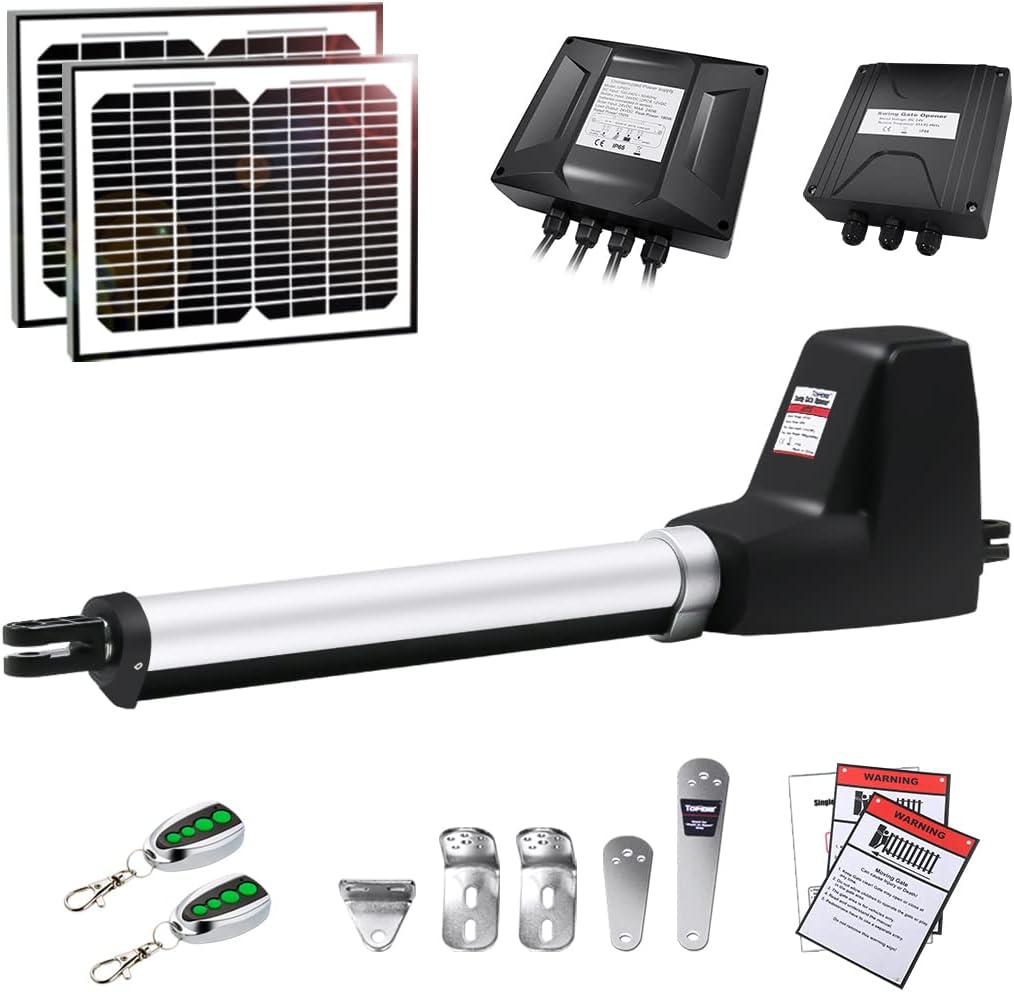 TOPENS AT6131S Solar Single Swing Gate Opener Medium Duty Automatic Gate Motor for Single Swing Gates Up to 18ft