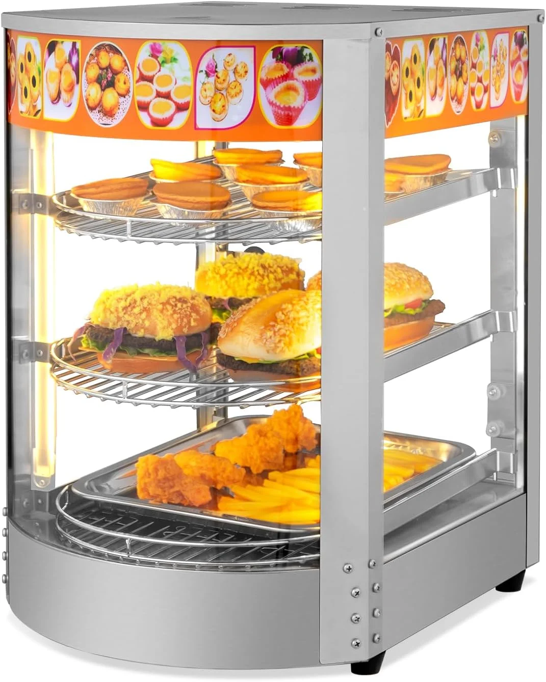 ROVSUN 3-Tier Food Warmer Pizza Warmer Countertop, Food Warmer Display Pretzel Warmer with LED Lighting Removable Shelves Glass Door