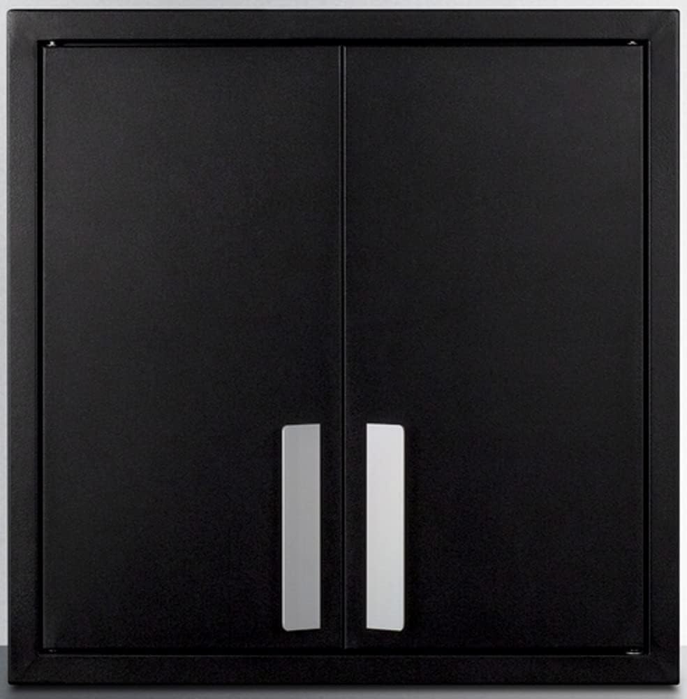 Summit Appliance CAB18TALLBLK 18' Wide Wall Cabinet with Powder Coated Metal Construction in a Black Finish with Two Shelves, French Doors