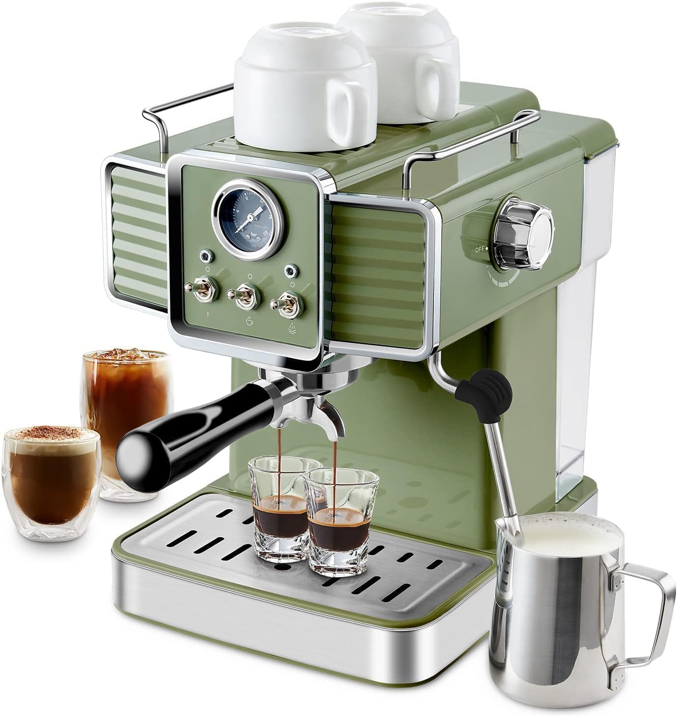 Simple Deluxe 15 Bar Espresso Coffee Machine with Milk Frother Steam Wand, 1350W Professional Coffee Maker, 54 Oz Removable Water Tank Espresso Maker