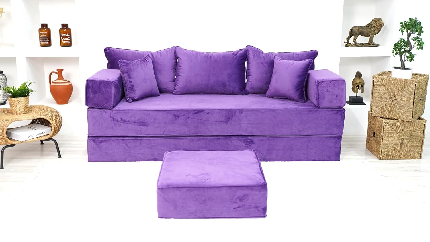 Velvet Purple Sectional Sofa, Floor Sofas, Japanese Sofa, Meditation Cushion, Bohemian Sectional Sofa, Chair Cushions (Sofa + Ottoman