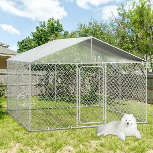 LEISU Outdoor Dog Kennel, Outside Dog Kennel with Roof, Large Dog Run Enclosure, Heavy Duty Dog Pens House