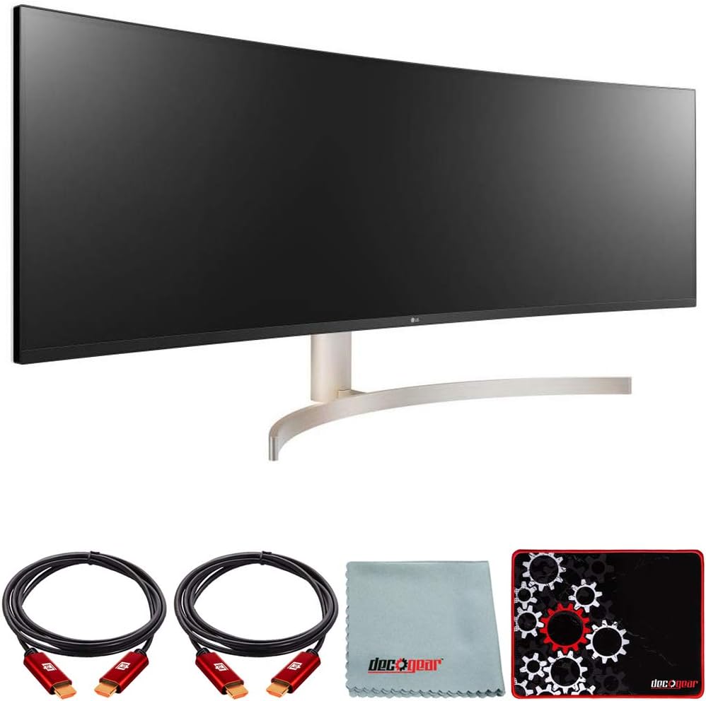 LG 49WL95C-W 49 inch Class 32:9 UltraWide Dual QHD IPS Curved LED Monitor 49 inch Diagonal Bundle with Deco Gear HDMI Cable 2 Pack + Gamer Surface