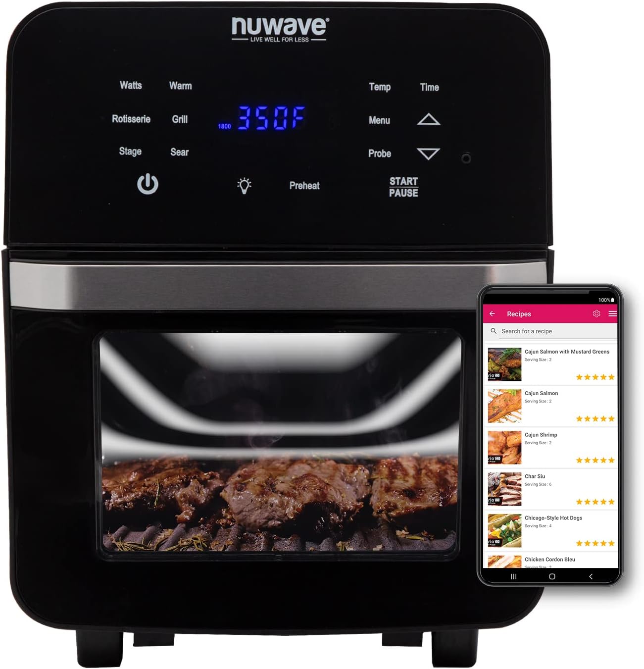 NUWAVE Brio Air Fryer Smart Oven, 15.5-Qt X-Large Family Size, Countertop Convection Rotisserie Grill Combo, 4 Rack Positions