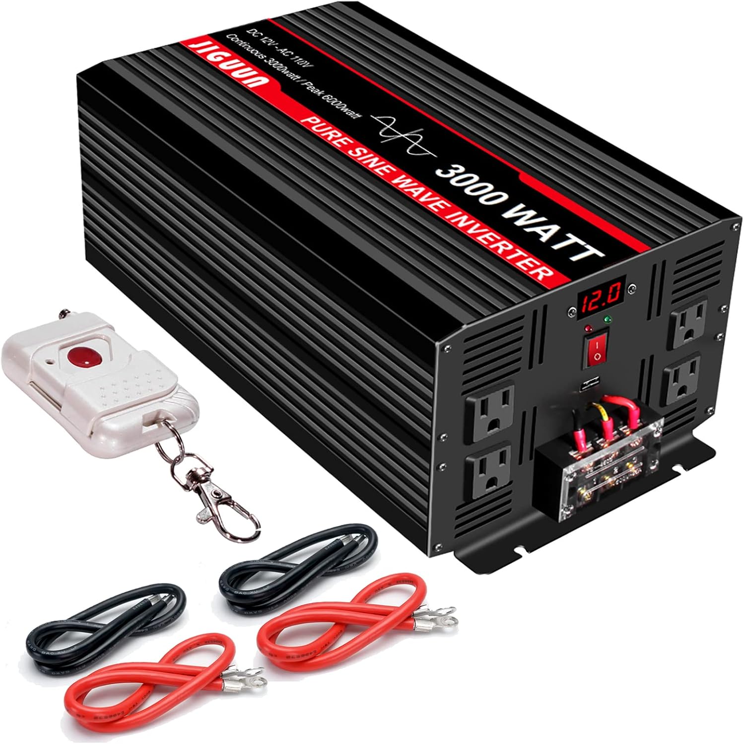 JIGUUN 3000 Watt/6000 Watt Pure Sine Wave Inverter, Power Converter 12V DC to 110v/120v AC