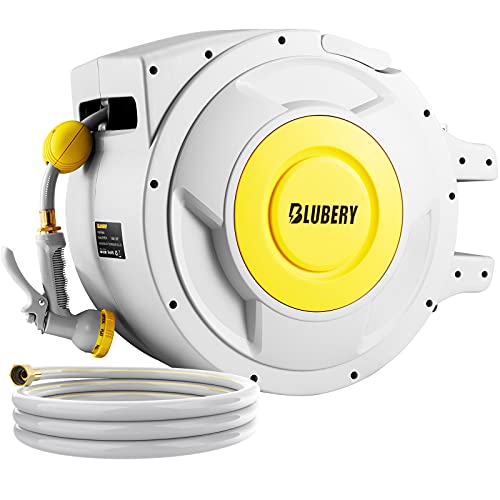BLUBERY 5/8" x 100+6.7ft Retractable Garden Hose Reel, 39.3LB Super Heavy Duty, Any Length Lock, Slow Return System, Wide Handle
