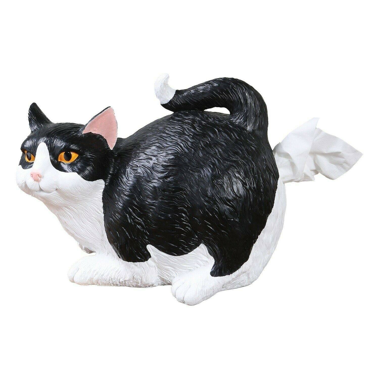 Cat Butt Tissue Holder - Black u0026 White Tuxedo - Fits Standard Tissue Box - Resin