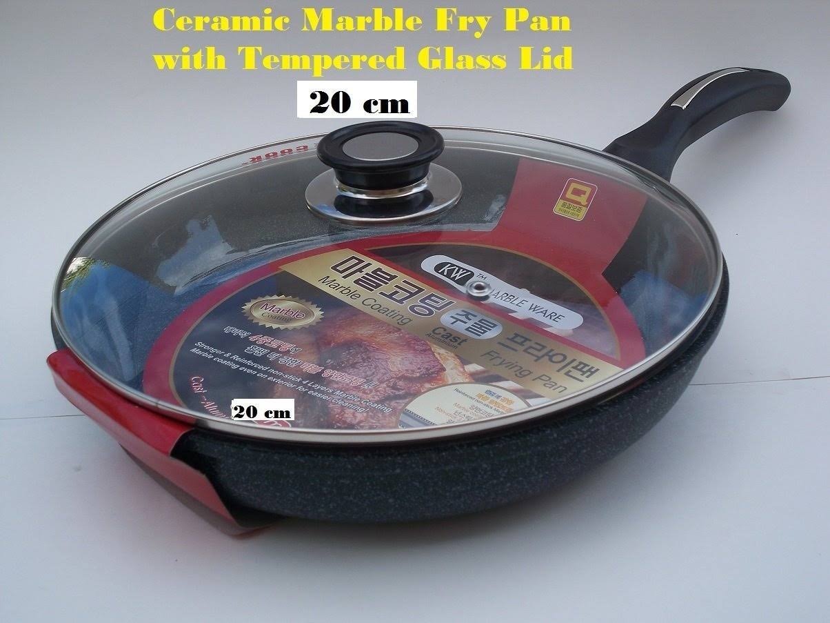 Ceramic Marble Coated Non Stick Cast Aluminium Fry Pan with Lid, 20 cm (8 inches)