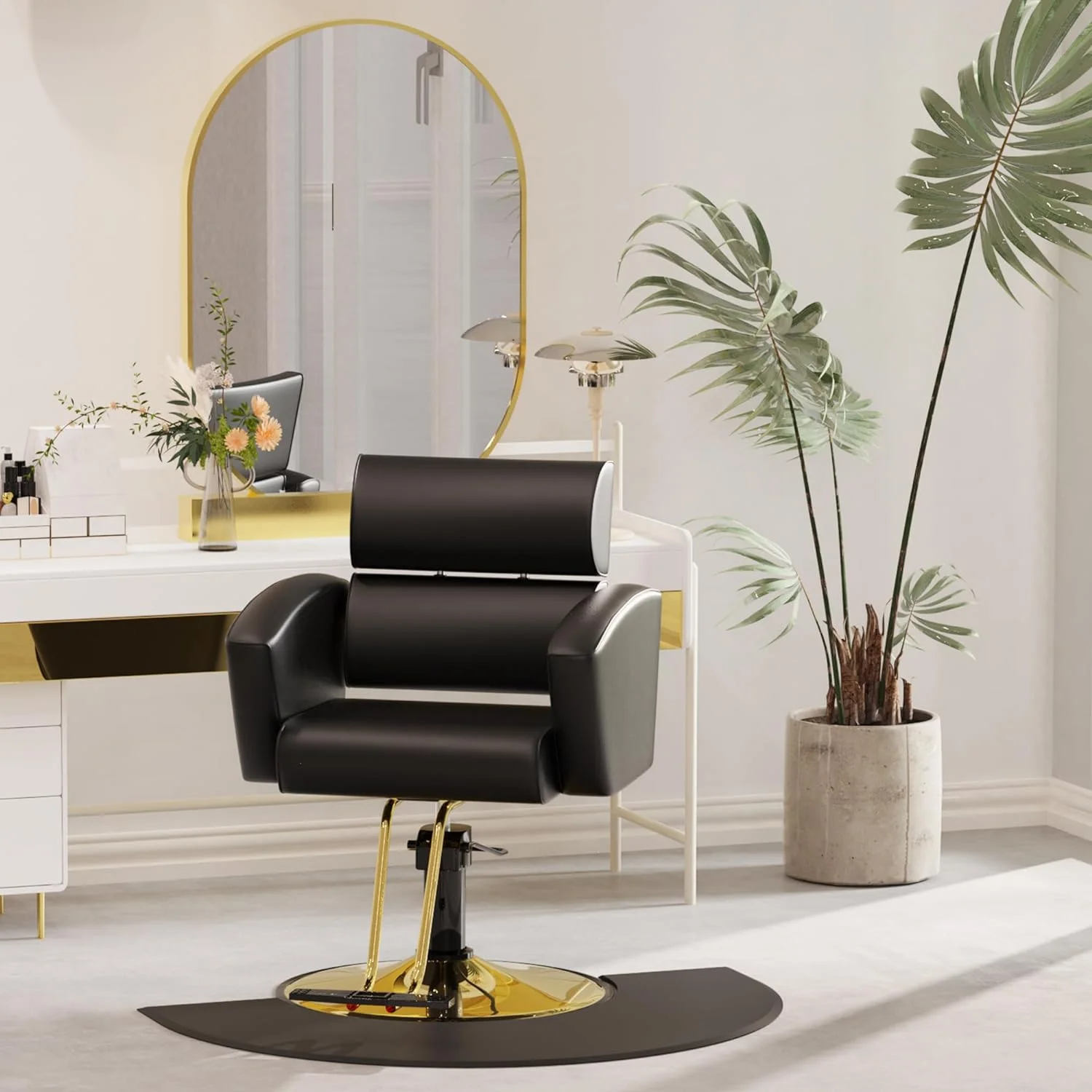 Baasha Luxury Gold Salon Chair - Sleek and Modern Hair Chair with Black Stain-Resistant Leather Upholstery, Adjustable Height, and Heavy-Duty Base