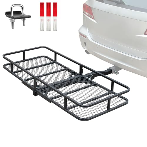 Folding Hitch Cargo Carrier, 60"x24"x6" Heavy-Duty Basket Rack, 500lbs Capacity, Fits 2" Receiver, for SUV, Trailer, Pickup
