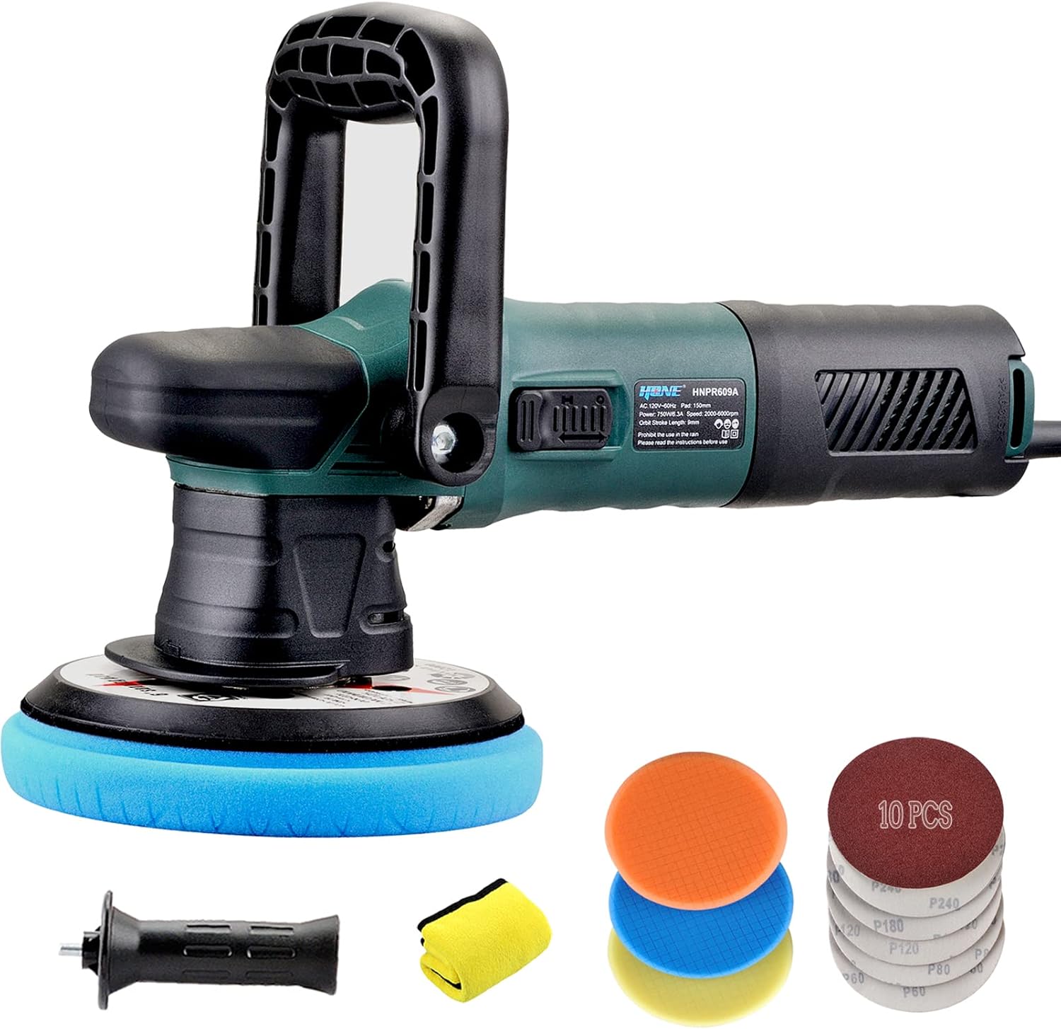 HONE Car Buffer, 6 inch 750W Random Orbital Polisher Buffer with 6 Variable Speed, DA Polisher for Car Detailing of Waxing/Polishing/Buffing