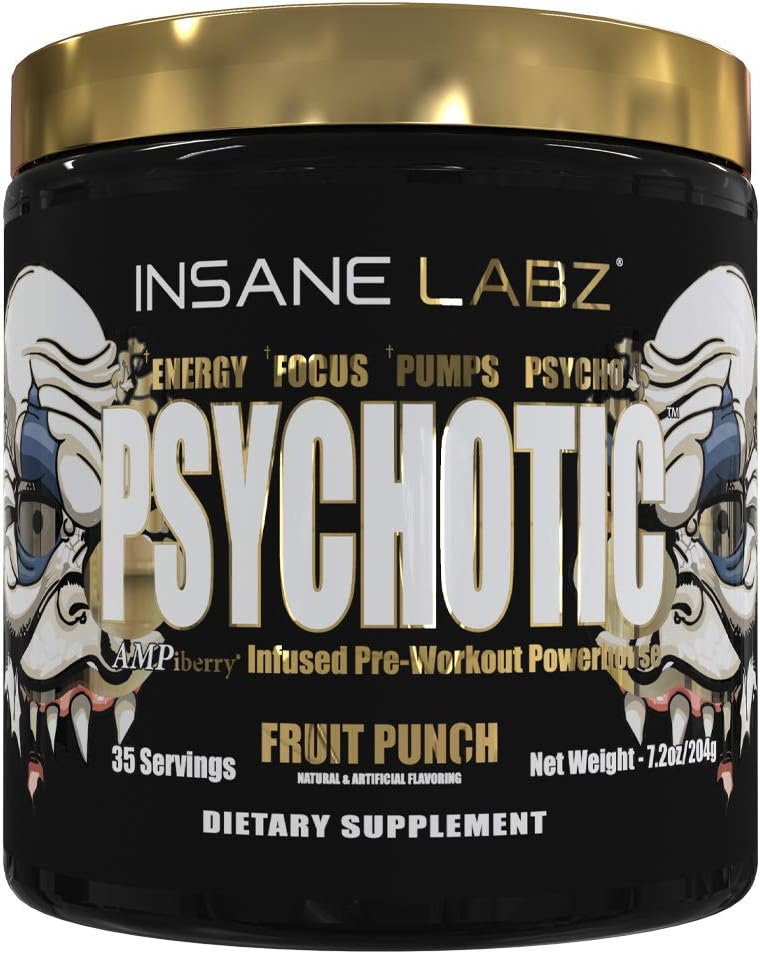 Insane Labz Psychotic Gold and Insane Veinz Gold Pre Workout Nitric Oxide Booster Stack, Increase Muscle Mass, Vascularity, Strength, Energy, Focus