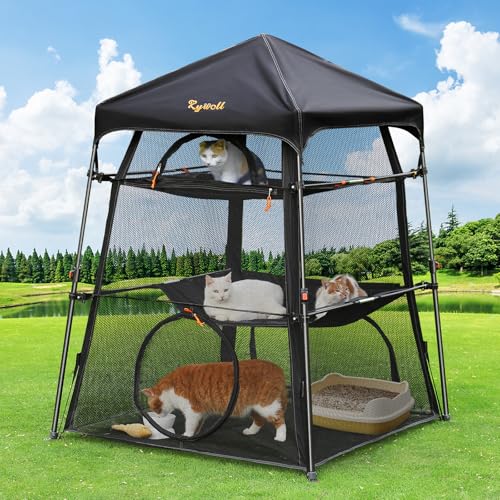 Extra Large Catio Outdoor Cat Enclosure, Rywell 3-Tier Spacious Outdoor Cat Tent, Weatherproof&Sunproof with 5 Windows