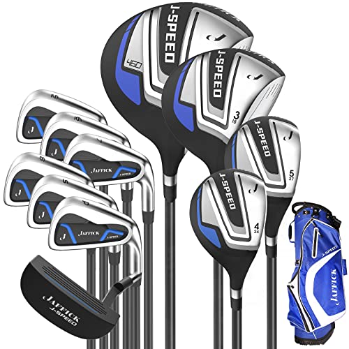 Jaffick Complete Golf Club Sets for Men 12 Piece Includes Golf Driver #3 Fairway Woods, 4 & #5 Hybrid, 6-9 Irons, Pitching & Sand Wedge