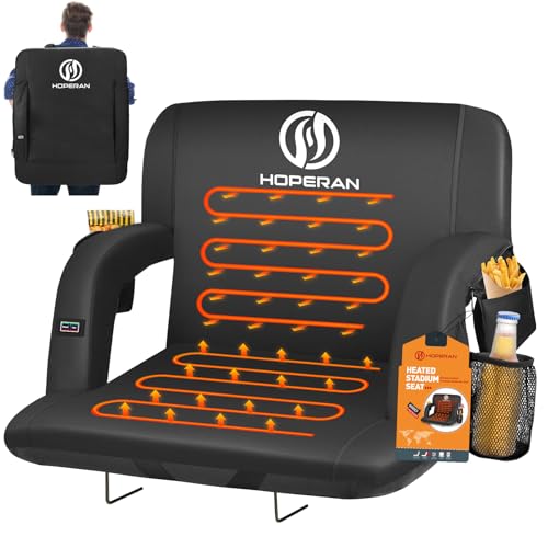 HOPERAN Heated Stadium Seats for Bleachers with Back Support, 3 Levels Heated Bleacher Seat with Backrest