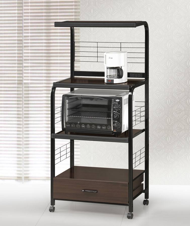 Crown Mark Kitchen Cart with Microwave Shelf, Black