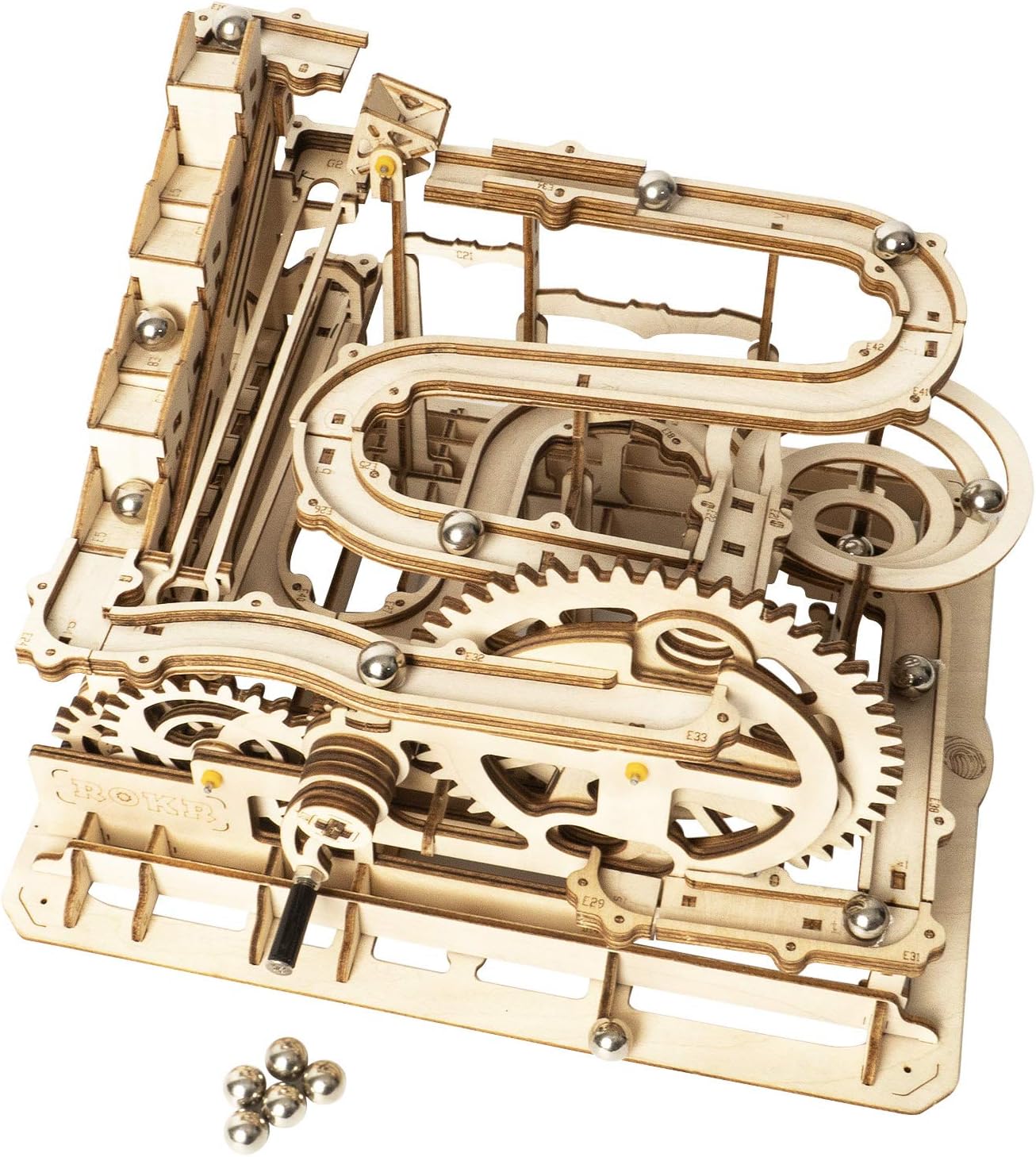 ROKR Marble Run 3D Wooden Model Kits 3D Puzzle Mechanical Puzzles for Teens and Adults(Waterwheel Coaster)