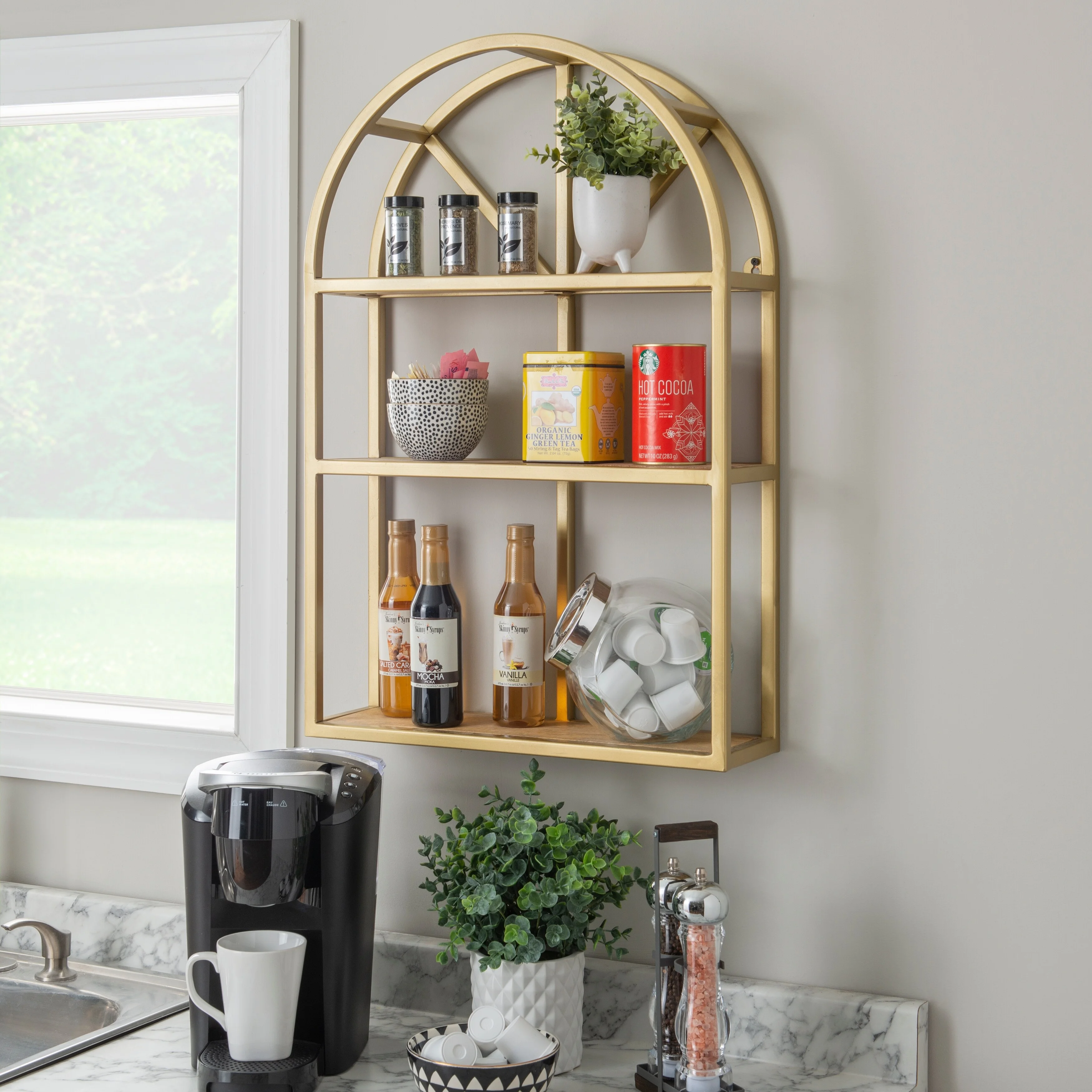 Powell Webster Industrial Hanging Wall Shelf Gold