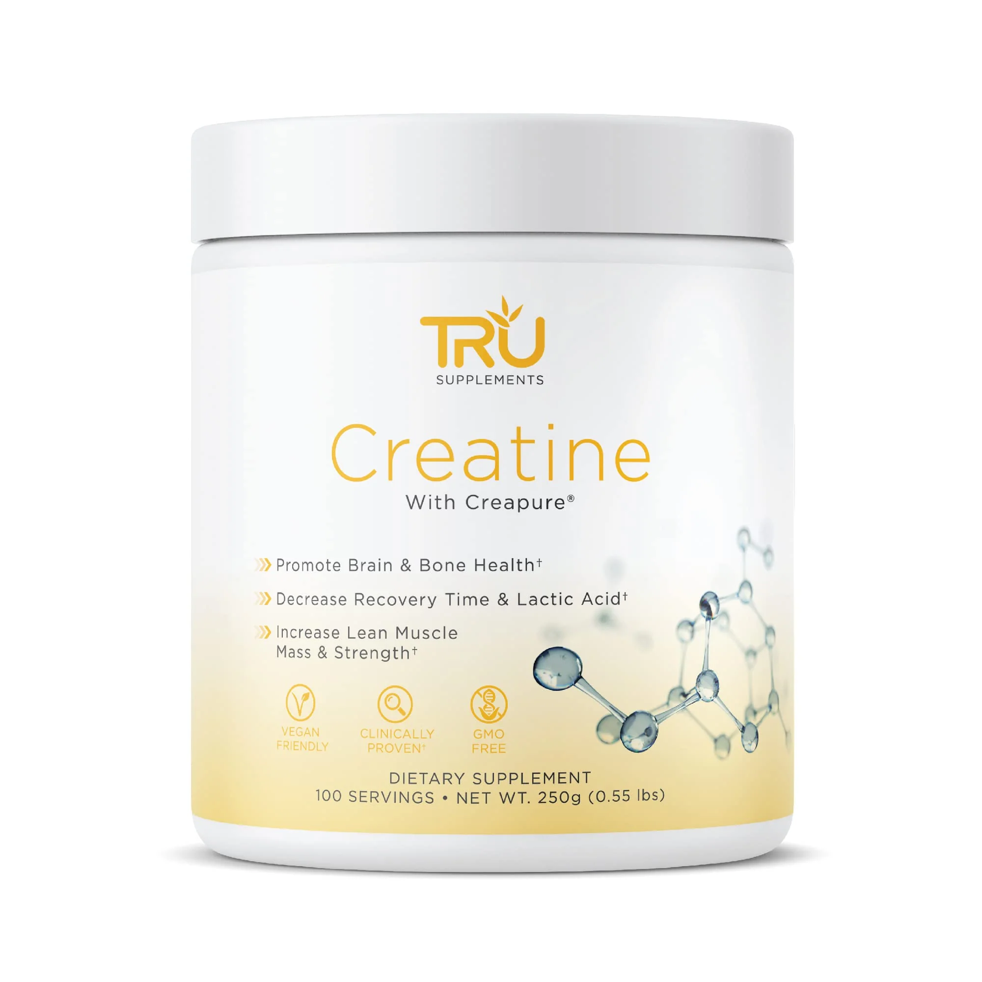 TRU Creatine | 100% Pure Patented Creapure | Increase Strength & Boost Stamina | Build Lean Muscle with Zero Water Retention or Bloating | Clinically