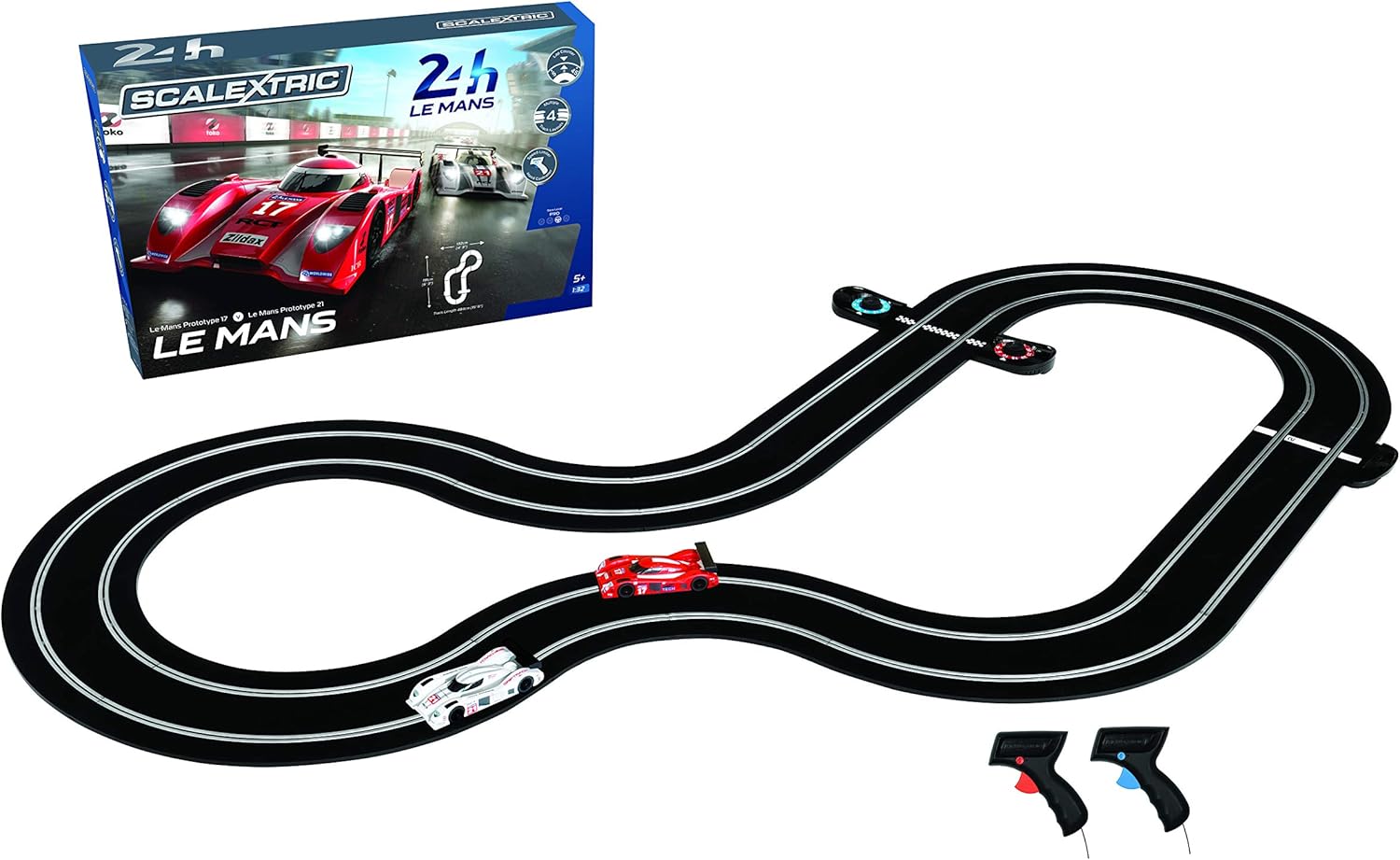 Scalextric C1368T 24 Hr Le Mans Sports Cars Slot Car Analog 1:32 Race Track Set, Red/White/Black