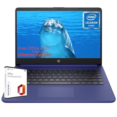 HP Thin Everyday Laptop Computer - with Microsoft Office Lifetime License, Intel Quad-Core CPU, 14" Anti-Glare HD Display, Webcam, Win 11 S Mode