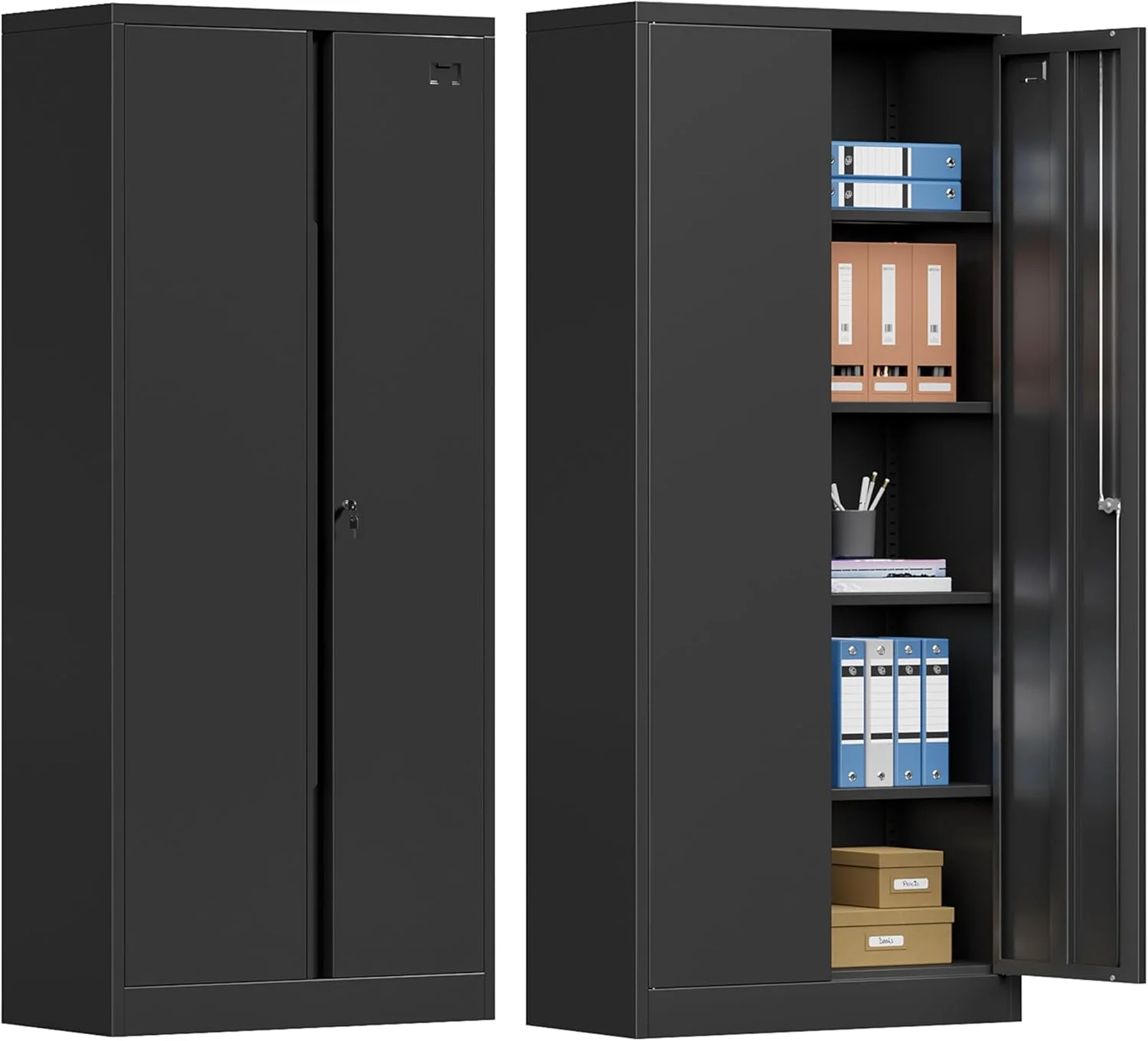 Metal Storage Cabinet with Locking Doors and 4 Adjustable Shelves,71" Tall Metal Garage Storage Cabinet,Metal Cabinet Storage for Office,Home,Garage