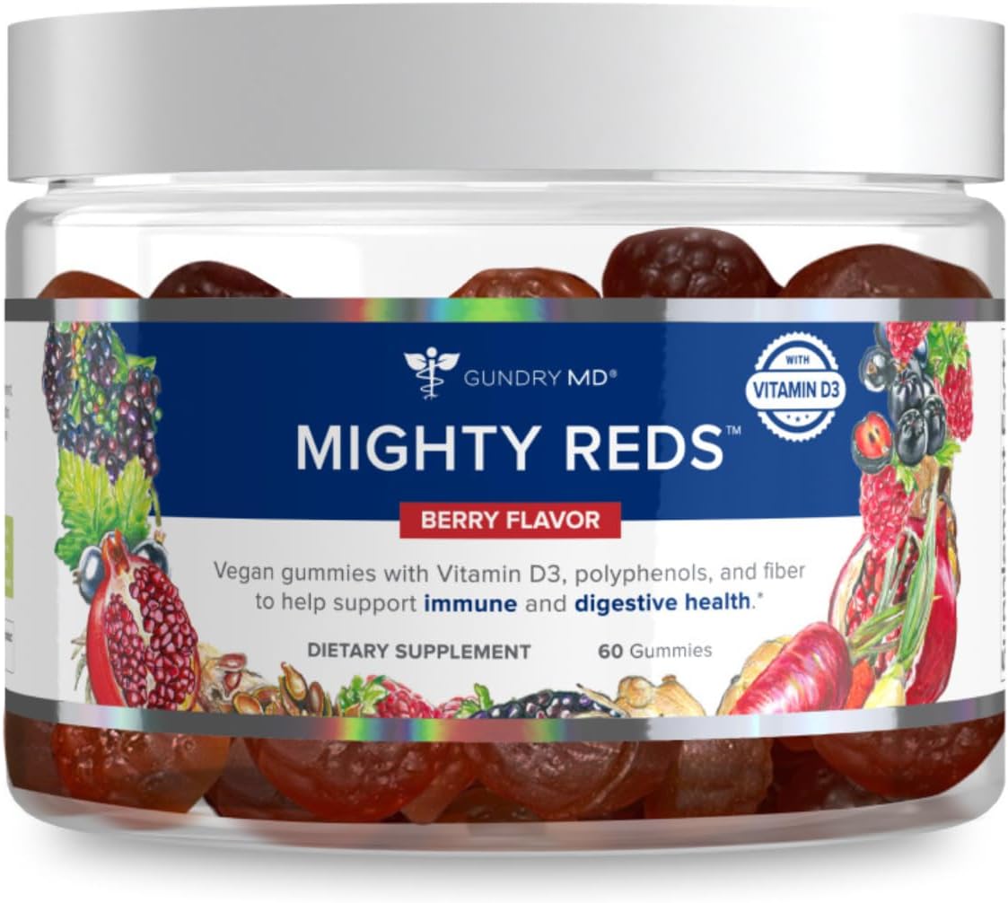 Gundry MD Mighty Reds Gummies, Gluten Free Soy Free Multivitamin Supplement Chews with Polyphenols, Antioxidants, Prebiotic Fiber, and Vitamin D