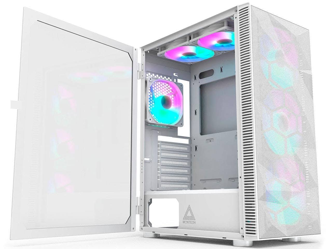 Montech X3 Mesh 6pcs, 3 x 140mmu0026 3 x 120mm Fixed RGB Lighting Fans ATX Mid-Tower PC Gaming Case, Usb3.0, Door Open Tempered
