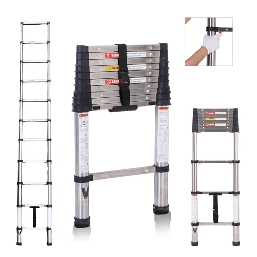 Telescoping Ladder,16.5FT Telescoping A Frame Ladders with Movable Wheel,Household Use Stainless Steel Folding Ladder