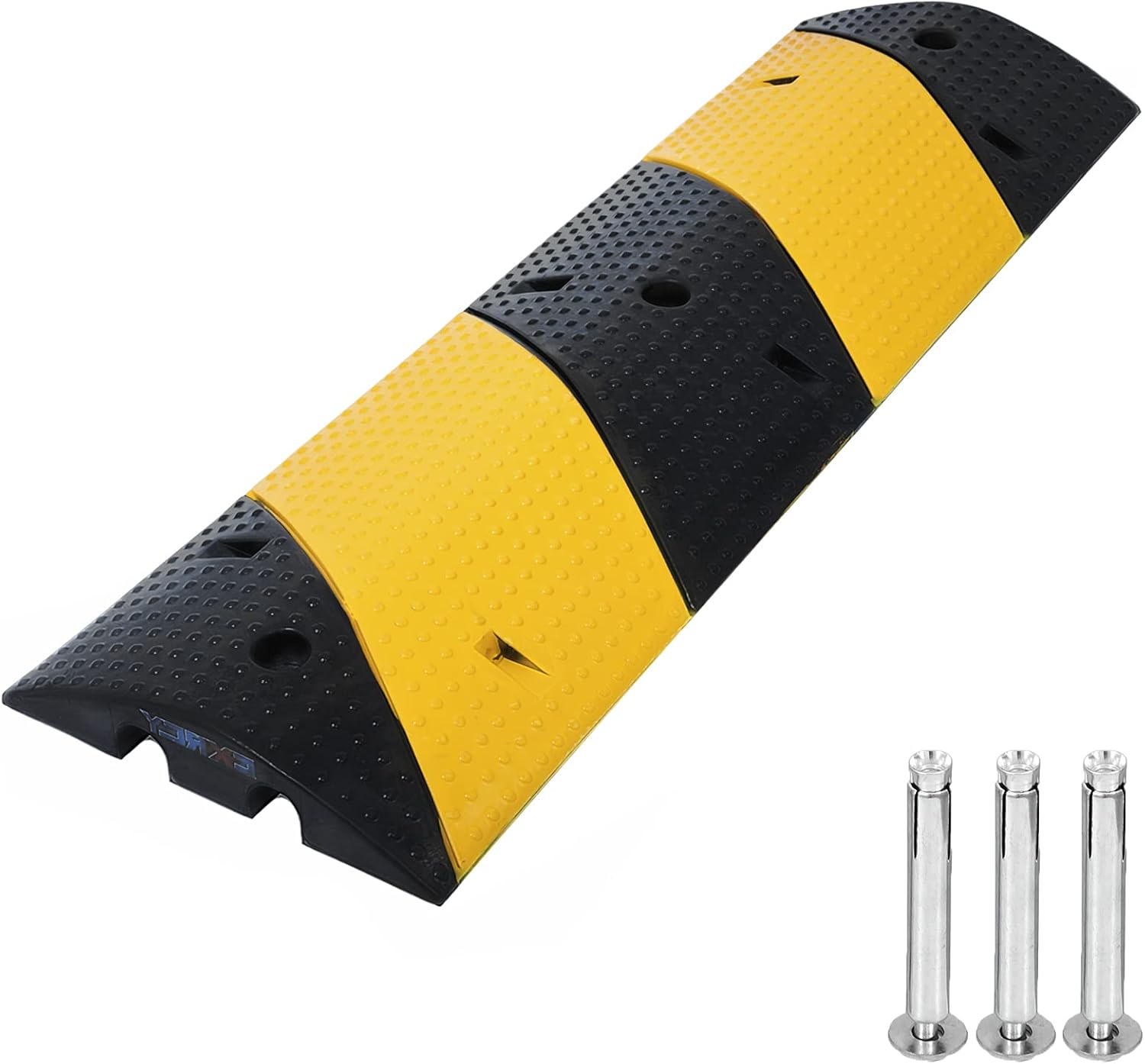 CXRCY Rubber Speed Bumps 1 Pack 2-Channel 3FT Modular Traffic Driveway Speed Bump Hump Heavy Duty Cable Protector Ramp with 3 Bolts for Asphalt