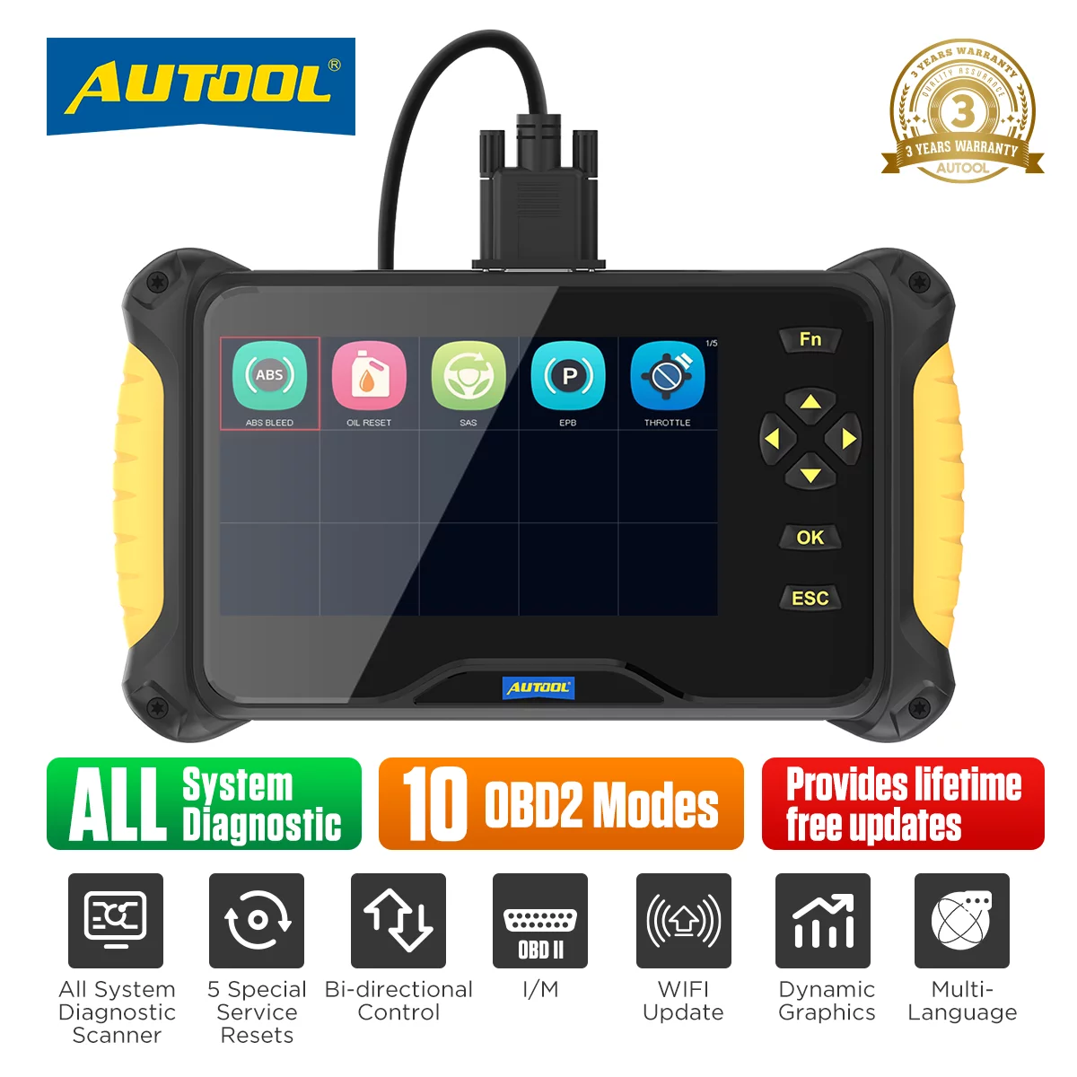AUTOOL CS605 Car Code Reader OBD2 Scanner Computer Reader Automotive Diagnostic Tool Oil/EPB/ABS/SAS/ Throttle Reset Diagnostic Tool for All PCM BCM
