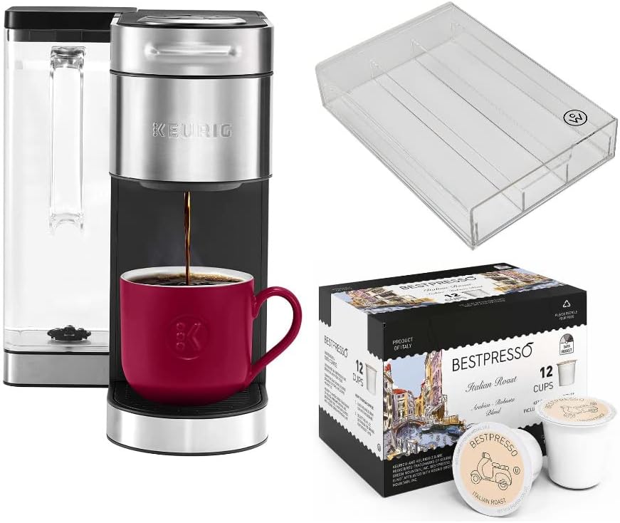Keurig K-Supreme Plus Single Serve Coffee Maker (Stainless Steel) Bundle with 12-Count Single Serve Italian Roast K-Cup Set and Pod Organizer (3