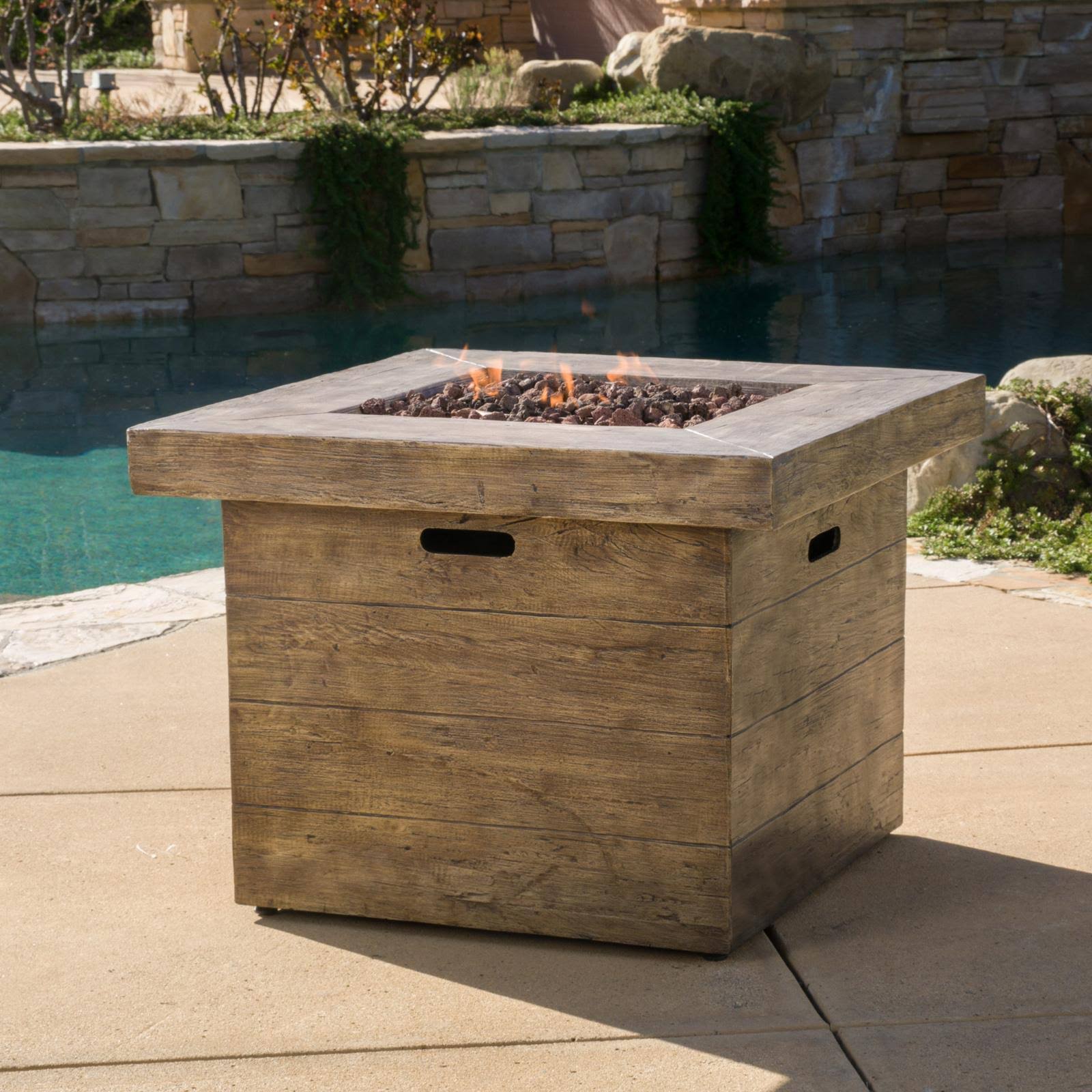 Anchorage 32 Magnesium Oxide GAS Fire Pit Square Brown Christopher Knight Home