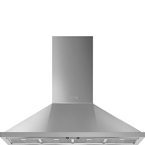 Smeg Portofino Series 48-Inch Pro Style Wall Mount Chimney Ducted 600 CFM Hood with Recirculating Option & Led Lights