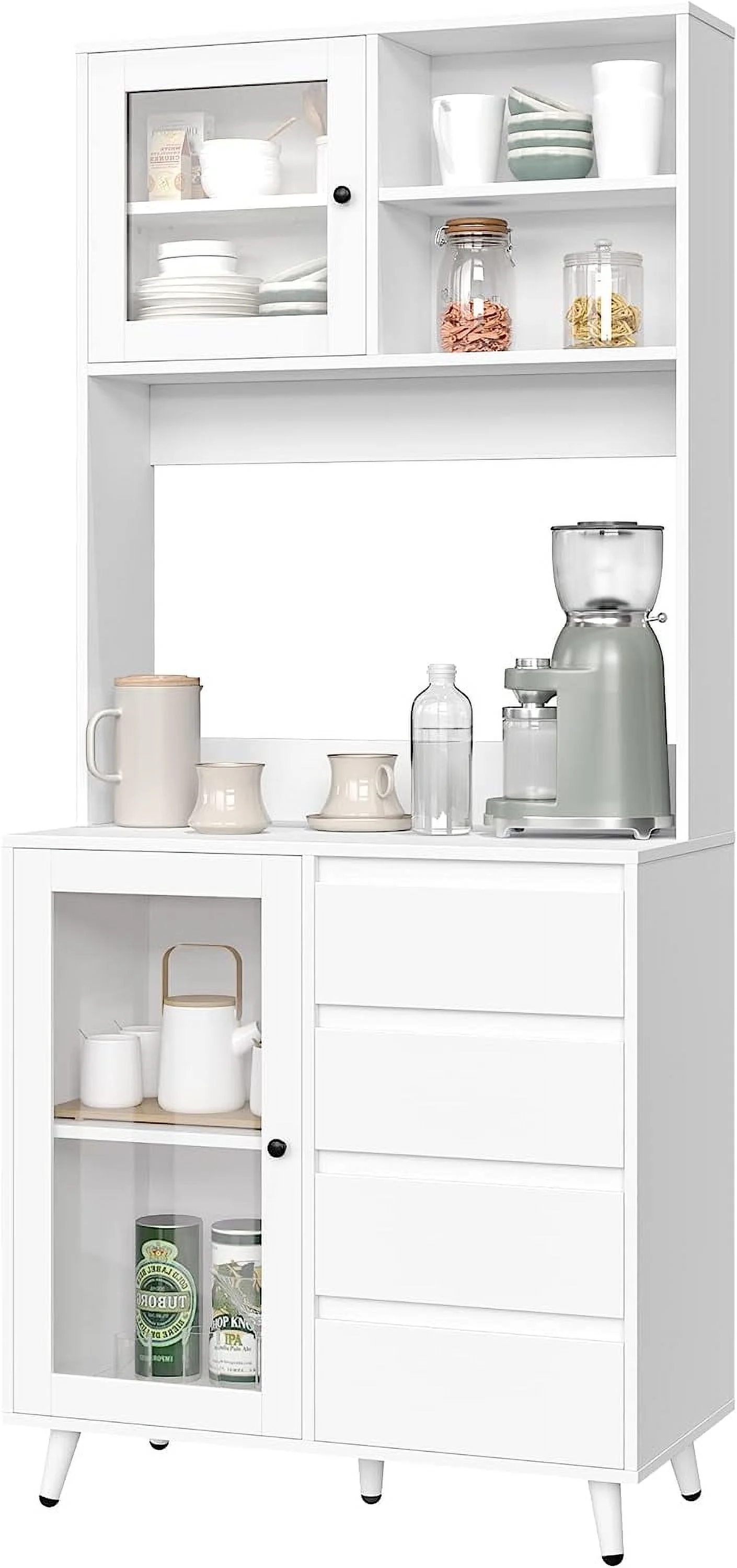 71'' Tall Kitchen Pantry  Cabinet with Large Countertop  Kitchen Buffet Hutch Cabinet with 2 Adjustable Shelves &amp
