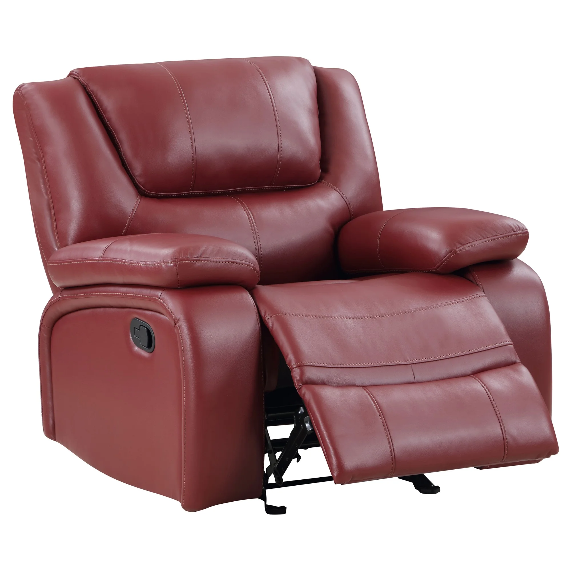 Coaster Transitional Upholstered Faux Leather Glider Recliner in Red