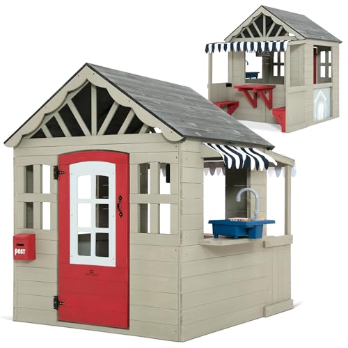 Delta Children MySize Deluxe Outdoor Playhouse with Play Sink with Running Water, Picnic Table & Mailbox – Premium Wooden Cedar Playhouse for Kids