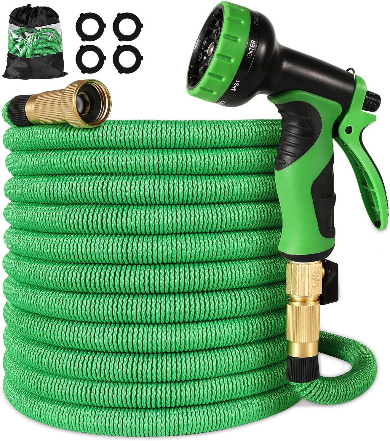 100 ft Garden Hose Upgraded Expandable Hose, Durable Flexible Water Hose, 9 Function Spray Hose Nozzle, 3/4" Solid Brass Connectors