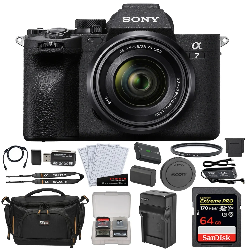 Sony Alpha a7 IV Mirrorless Digital Camera with 28-70mm Lens Bundle with 64GB Memory Card + NP-FZ100 Battery +K&M Battery Charger + Camera Case  +